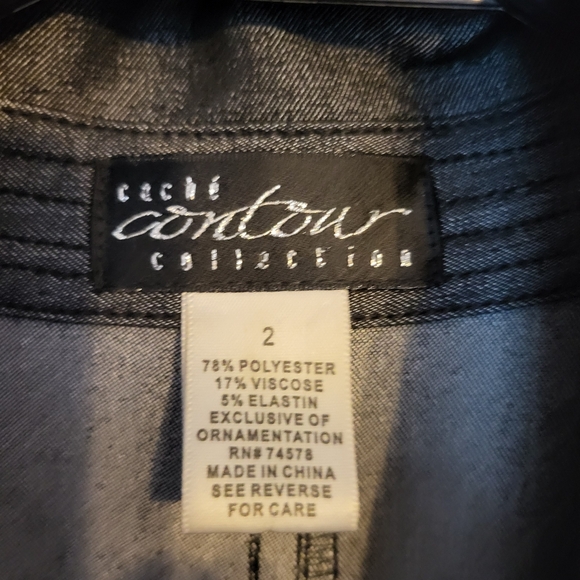 Cache Contour size 2 black faux wrap dress with gold button and removable belt - Picture 10 of 11